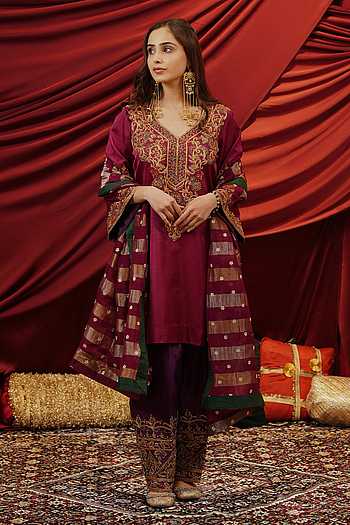 Roop Embroidered Silk Kurta & Salwar Set