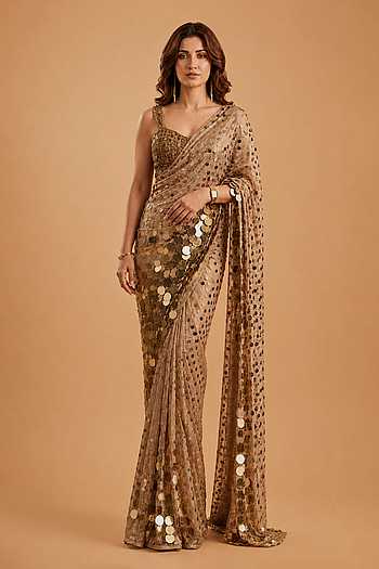 Golden Glitz Sequined Saree & Blouse Set