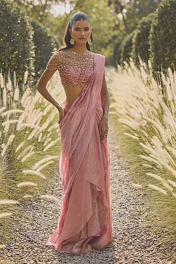 Estelle Pre-Draped Saree & Embroidered Blouse Set