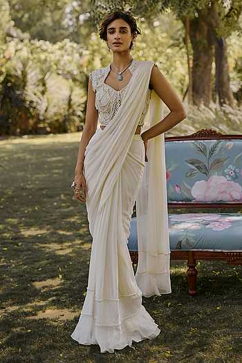 The Eternal Pre-Draped Saree With Embroidered Blouse