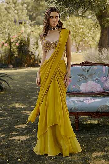 The Saga Pre-Draped Saree With Embroidered Blouse