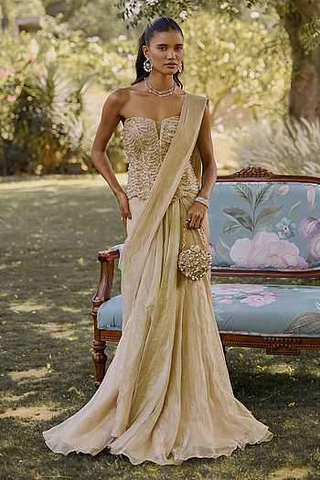 The Golden Era Pre-Draped Saree With Embroidered Corset