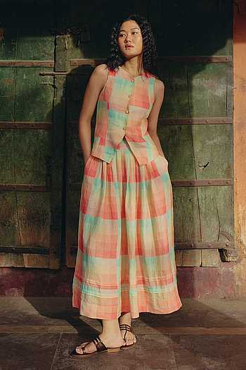 Azul Checkered Print Vest & Skirt Set