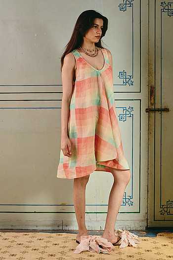 Flora Checkered Pattern Short Dress