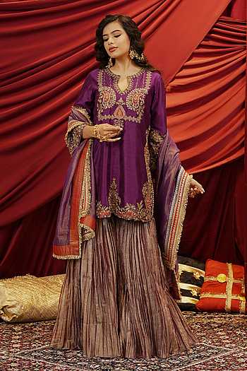 Sahiba Embroidered Silk Kurta & Sharara Set