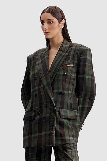 Distorted Plaid Power Blazer