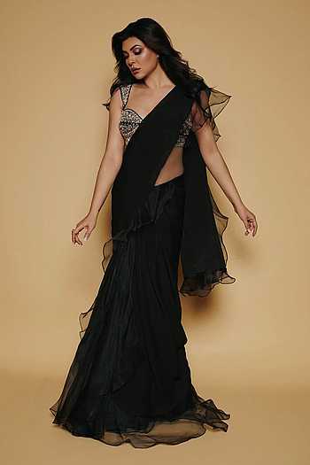 Ruffle Saree With Embellished Blouse