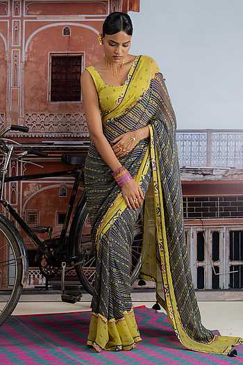 Morbani Leheriya Print Saree With Unstitched Blouse Piece