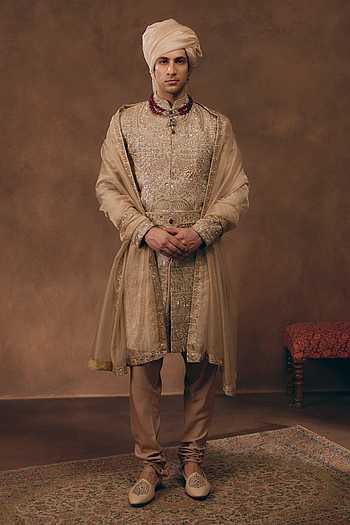 Beige Royal Dynasty Embroidered Sherwani Set