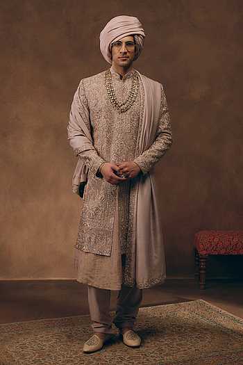 Powder Pink Heritage Embroidered Sherwani Set