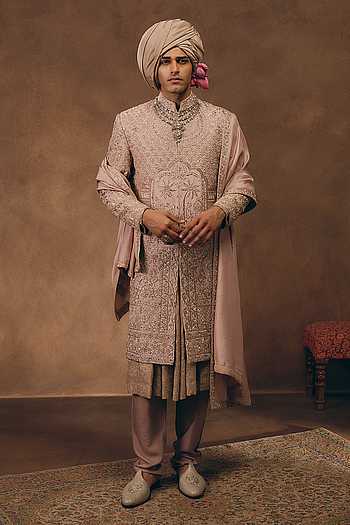 Soft Pink Heritage Embroidered Sherwani Set