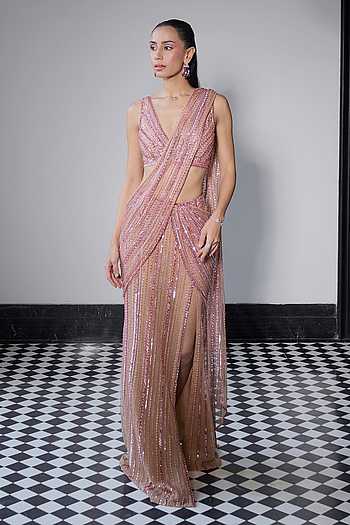 Hand Embroidered Pre-Draped Saree Set