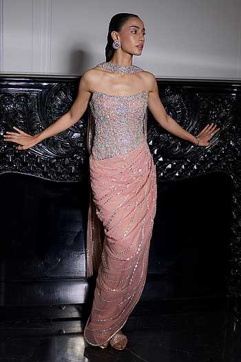 Embroidered Gown & Stole Set