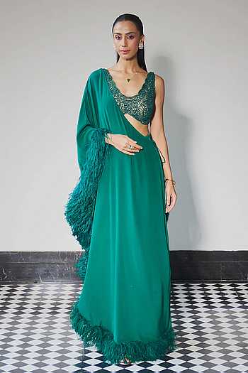 Hand Embroidered Blouse With Pre-Draped Saree