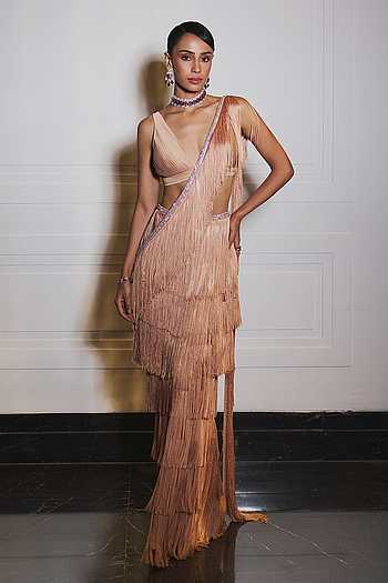 Hand Embroidered Blouse & Pre-Draped Saree Set