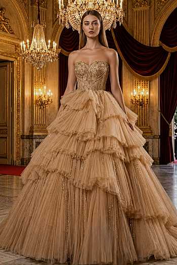 Crystal Embroidered Layered Gown