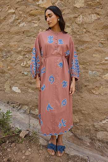 Hand Applique Organic Cotton Midi Dress