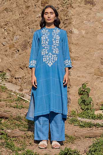 Embroidered Panel Kurta & Pant Set