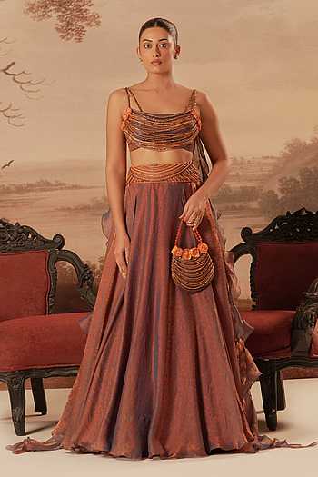 Hand Embroidered Jacquard Silk Lehenga Set