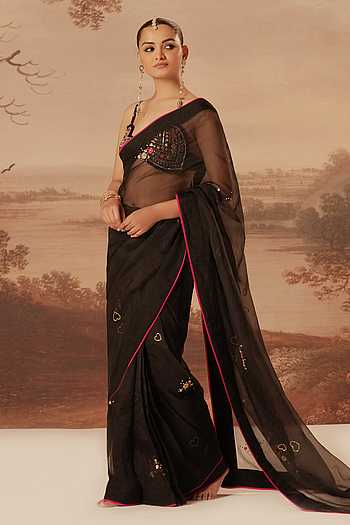 Embroidered Organza Saree & Blouse Set
