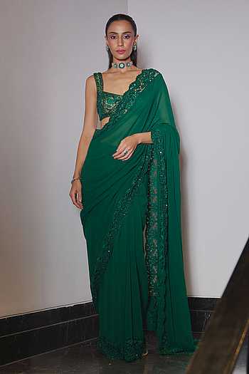 Hand Embroidered Pre-Draped Saree Set