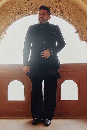 Hand Embroidery Raw Silk Bandhgala Set With Trousers