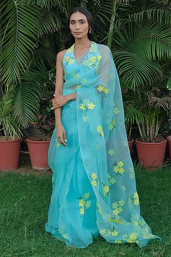 Zariya Floral Hand Painted Saree With Blouse