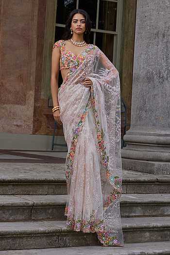 Floral Embroidered Saree With Blouse