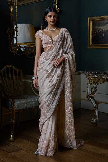 Rose Gold Sequin Saree With Blouse