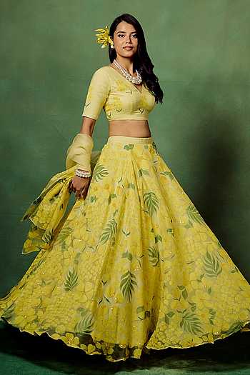 Yellow Swarna Hand Painted Lehenga Set