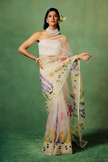 Kyari Floral Painted Saree With Unstitched Blouse Piece