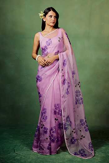 Dogwood Hand Painted Saree With Unstitched Blouse Piece