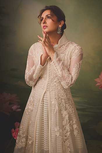 Net Floral Embroidered Anarkali