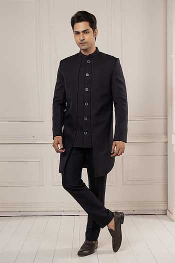Silk Asymmetric Achkan Set
