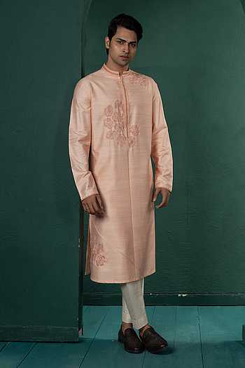 Peach Embroidered Kurta Set