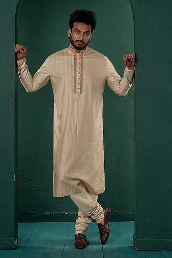 Beige Embroidered Kurta Set