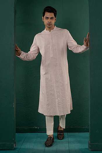 Linen Embroidered Kurta Set
