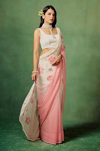 Pink Ombre Saree With Unstitched Blouse Piece