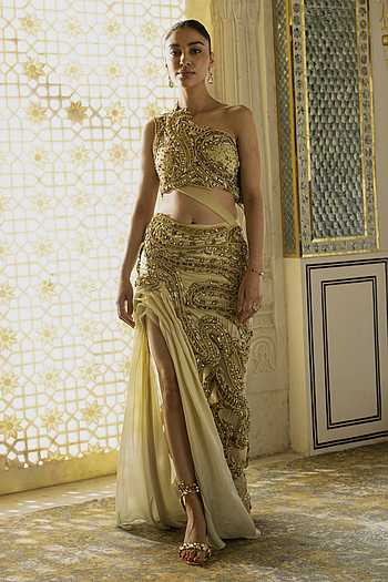 Aurea One Shoulder Embroidered Blouse & Skirt Set