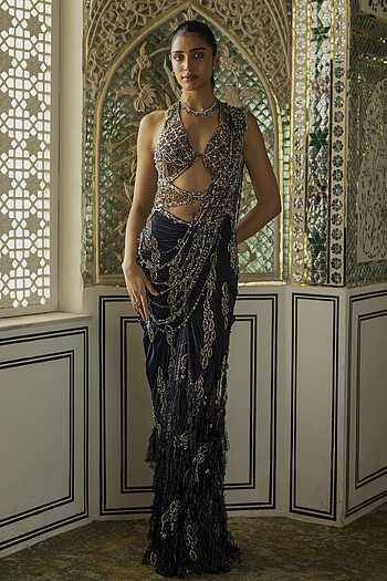 Ailiz Pre Draped Saree With Embroidered Blouse
