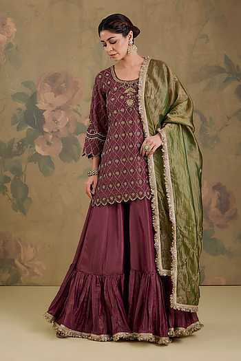 Embroidered Kurta Sharara Set