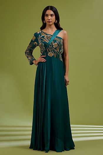 indian evening dresses Ombre Embroidered Gown: Elegant Dress No pants Buy Indo Western Gowns for