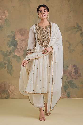 Gathered Embroidered Anarkali Set