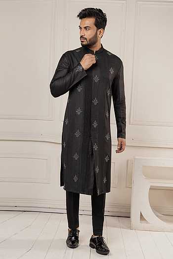 Black Pintucks Kurta Set