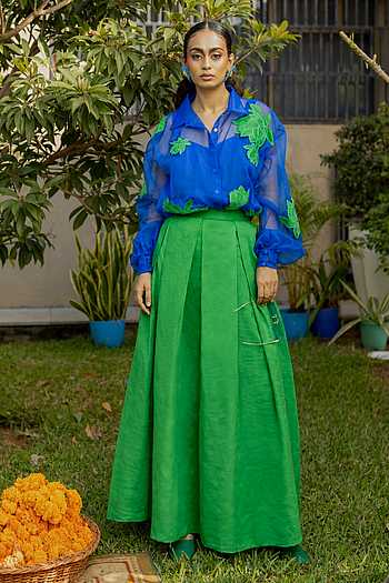 Amelia Patchwork Shirt & Pleated Skirt Set