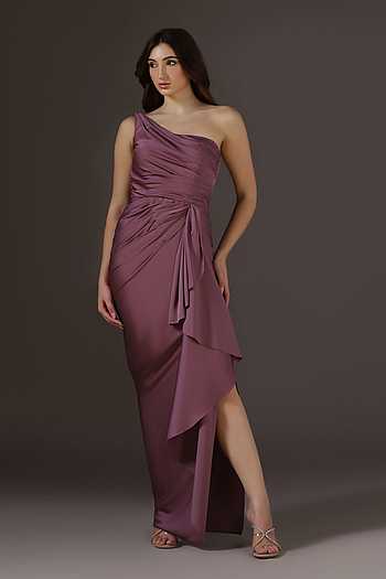 Satin One Shoulder Draped Gown