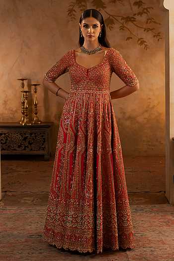 Raw Silk Embroidered Anarkali With Dupatta