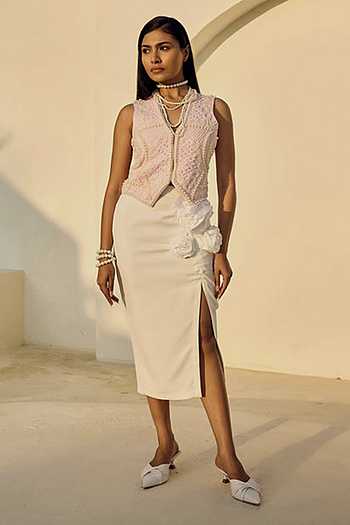 Pearl Embellished Waistcoat & Skirt Set