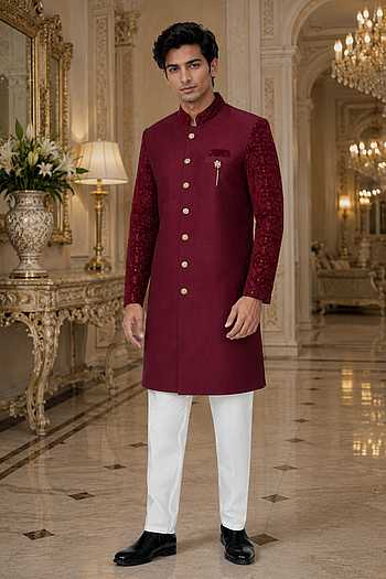 Embroidered Sleeve Sherwani & Pant Set