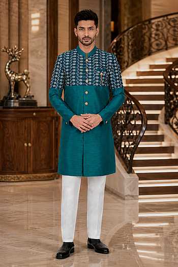 Silk Embroidered Sherwani & Pant Set